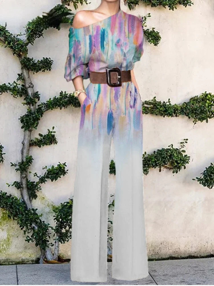 Womens jumpsuit springsummer womens fashionable and elegant office wide leg pants tight fitting onepiece 250326