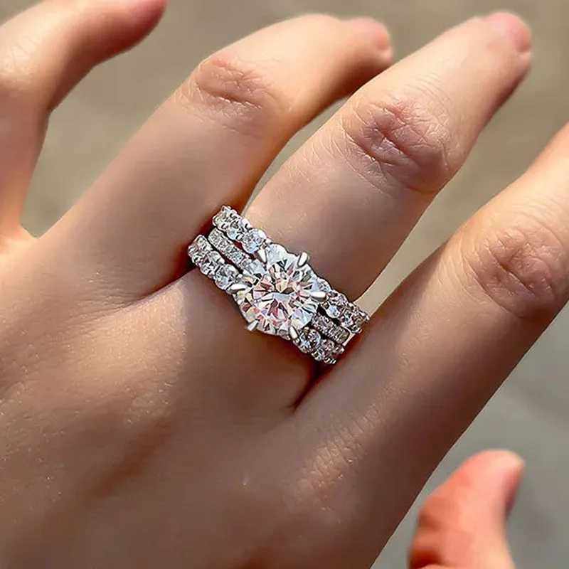 925 sterling silver wedding ring womens 3Pcs set crystal cubic zirconia luxury decoration engagement party hot fashion jewelryXJ250327
