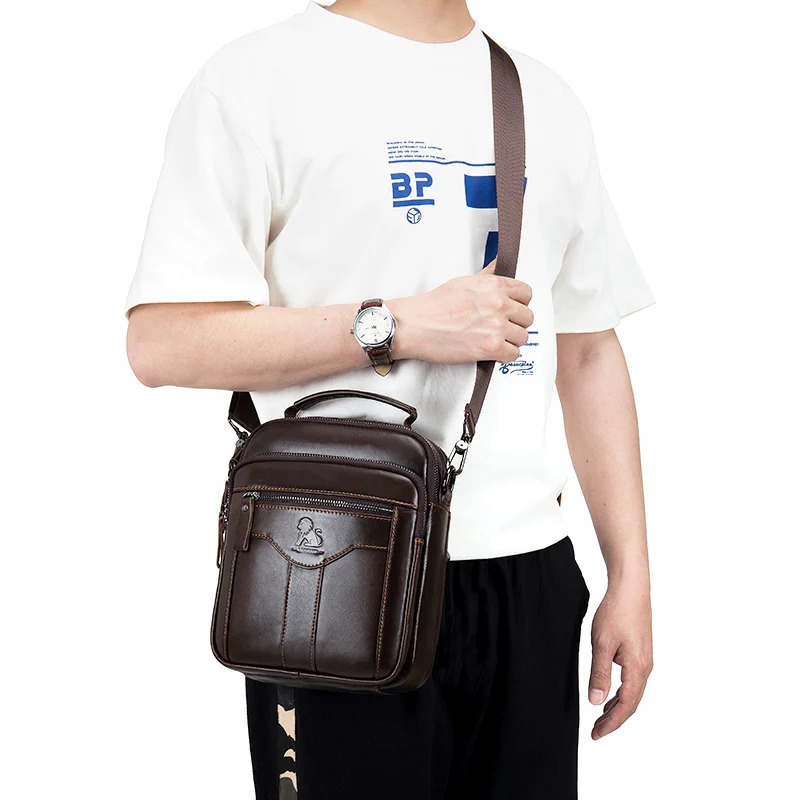 Mens cross body bag fashionable leather trendy retro mens top cowhide shoulder 250326