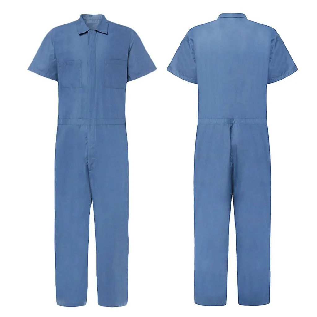 Cross border mens multi pocket n covers European and American lapel loose solid color casual jumpsuit 250326