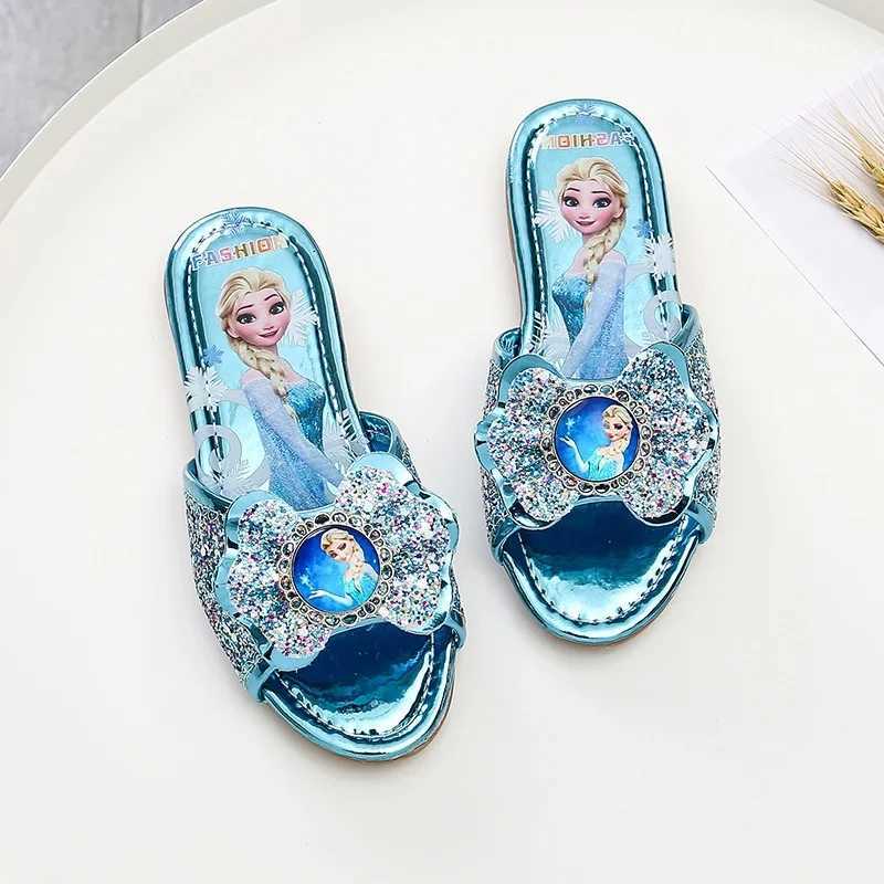 Slipper Summer Princess Flat Head Slippers Fashion sequins Bow Fashion Skin Flap Childrens Frozen Elsa Soft S25326