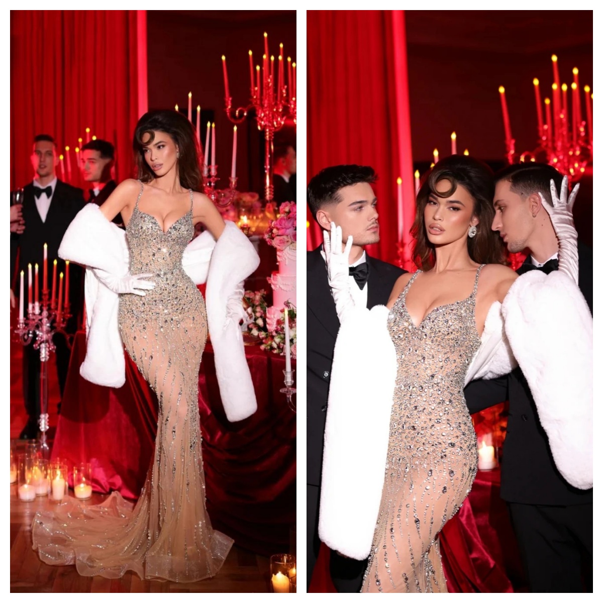 Gorgeous Beaded Mermaid Evening Dress Sexy Illusion V-neck Party Gown Customized Charming Spaghetti Straps Prom Dresses