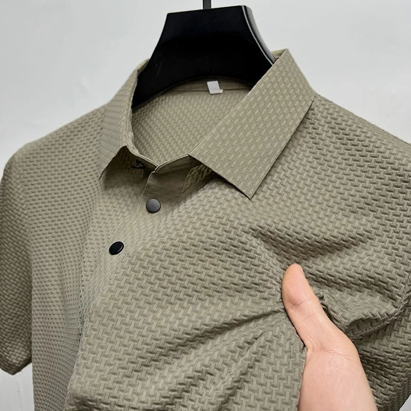 Fashionable highend mens short sleeved highquality ice silk polo shirt comfortable and breathable summer casual Tshirt 250327