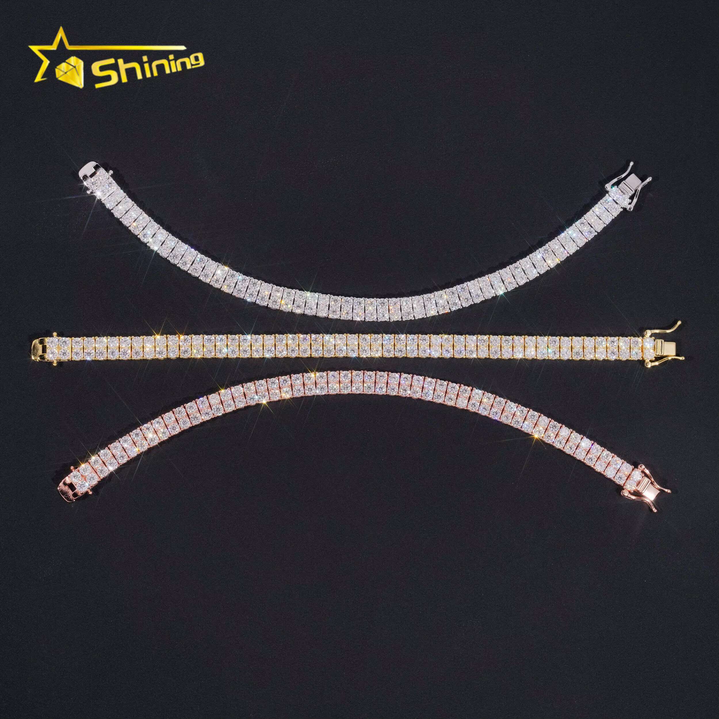 2rows Moissanite 6.6mm Tennis Bracelets 18K Gold Plater Fine Jewelry Sterling Silver Tennis Chain Bracelet Hot Sale Design