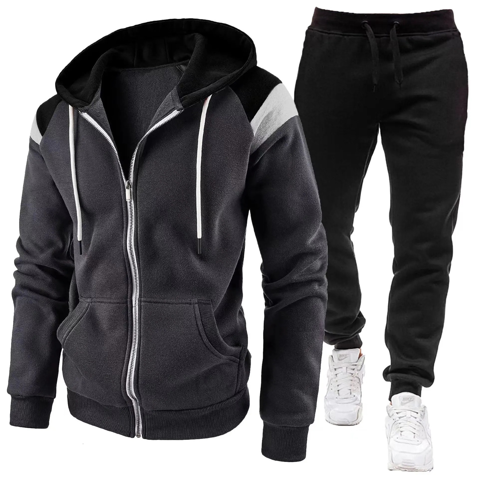Mens hooded sweater wool cool casual winter clothing sports cardigan long sleeved zipper mens top 250327