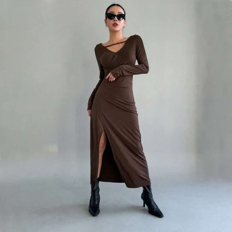Dongdumaoyi Nieuwe Elegante Hoge Gevoel Vrouwen Gebreide Jurk Split Sexy Schede Slim Fit C