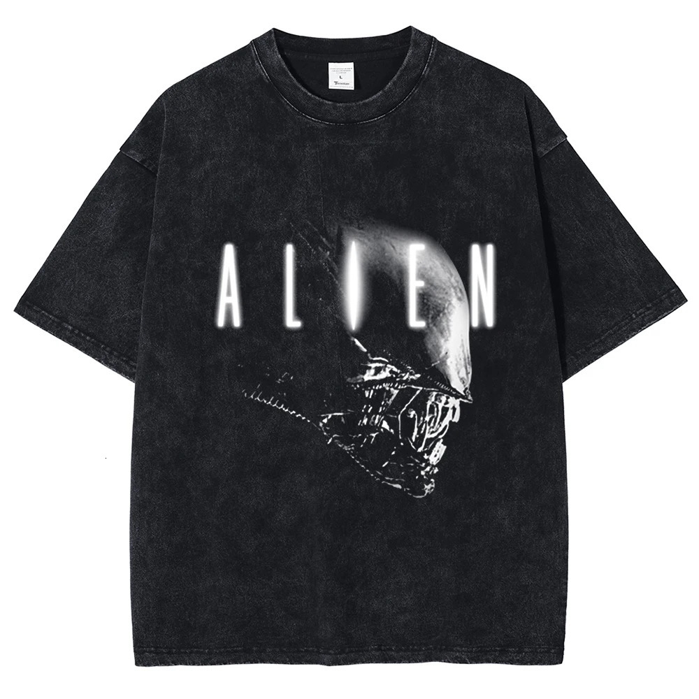 Mens Tshirt retro horror killer alien pattern printed short sleeved summer cotton oversized unisex top Y2K 250318