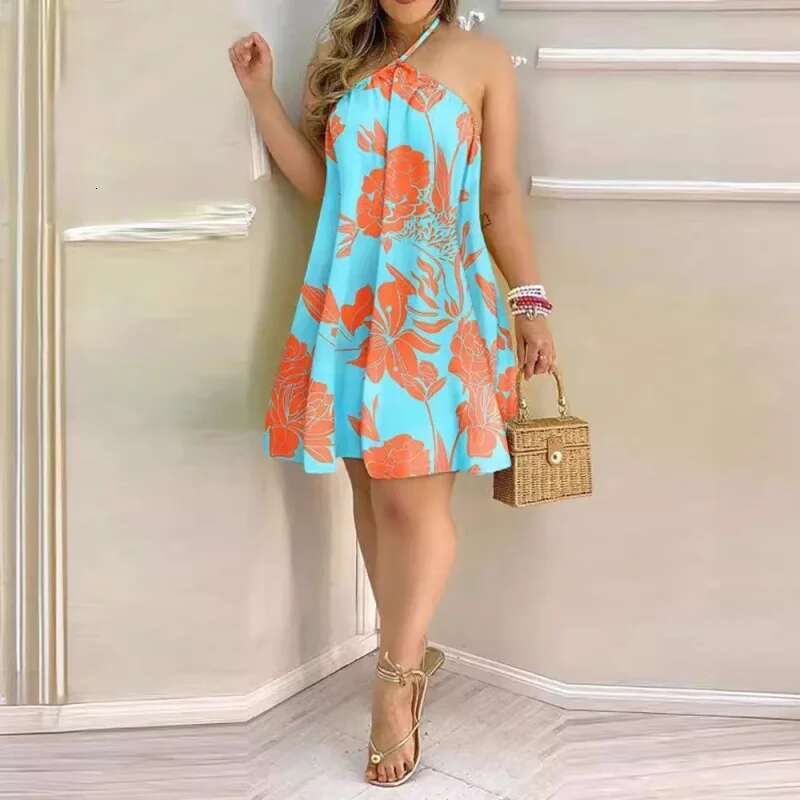 Dongdumaoyi Zomer Gradi Ntprint Off The Shoulder Halter Losse Damesmode Jurk A