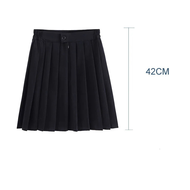 Elastic waist Japanese student girl school uniform solid color set pleated skiing shortmediumlong high dress 250326