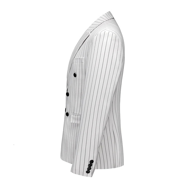 White striped mens twopiece set double breasted ultrathin dress jacket with clothing wedding party 250326