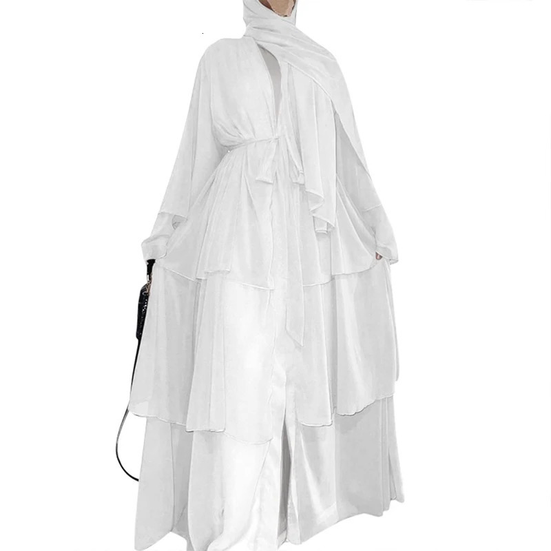 Chiffon Open Abaya Dubai Kaftan Muslim Cardigan Abayas Womens Casual Gown Kimono Islamic Clothing 250326