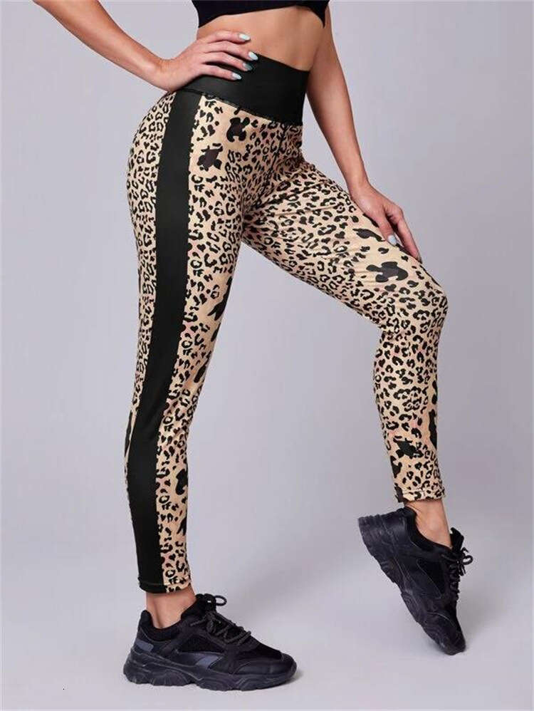 Women Yoga Pants New Women S High Waisted Contrasting Color Hip Lifting Brown Base Leopard Print Cropped Pants