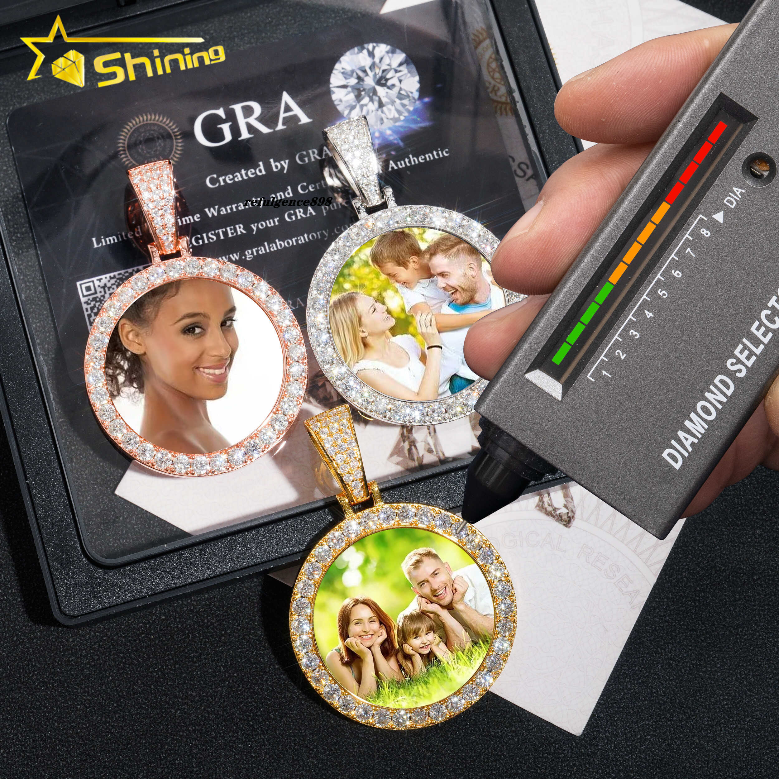 Fine Jewelry Synthetic Sapphire Cover Memory Pendant Waterproof 925 Sterling Silver Gold Plated Photo Pendant Dropshipping