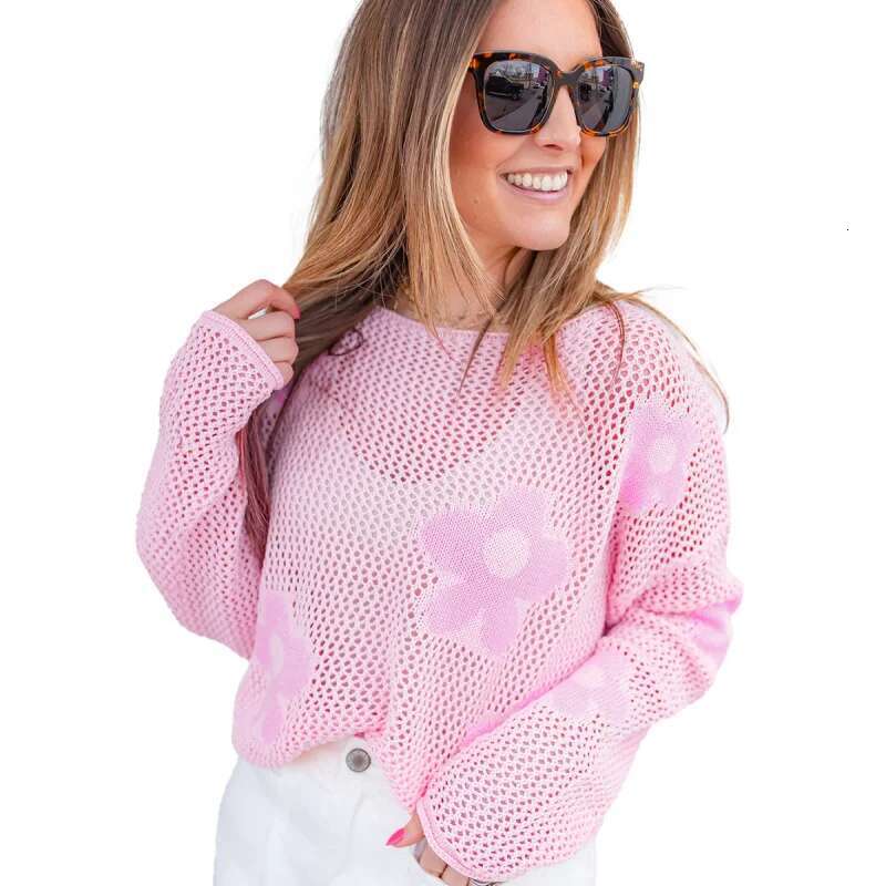 Dongdumaoyi Lente Zomer Nieuwe Trui Ronde Hals T Shirt Dames Lichtgewicht Casual Uitgehold Gebreid Lange Mouw Damesmode Top