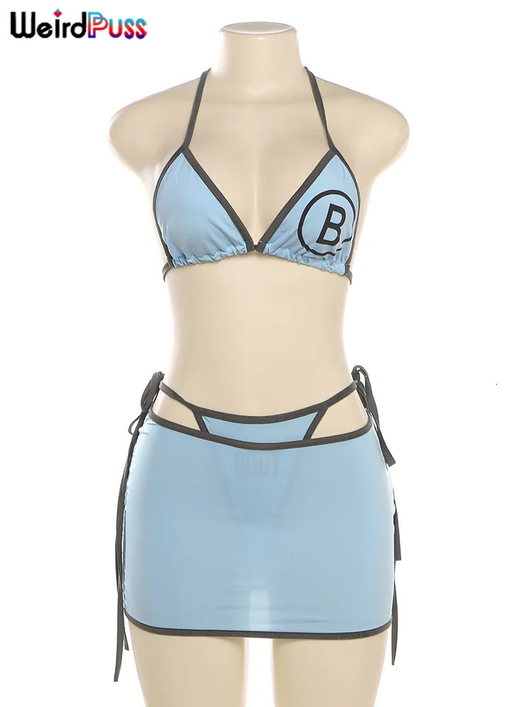 Weird Puss Beach Vacation 3piece womens letter printed sexy summer brbandage underwearskiing fashionable midnight matching club uniform 250326