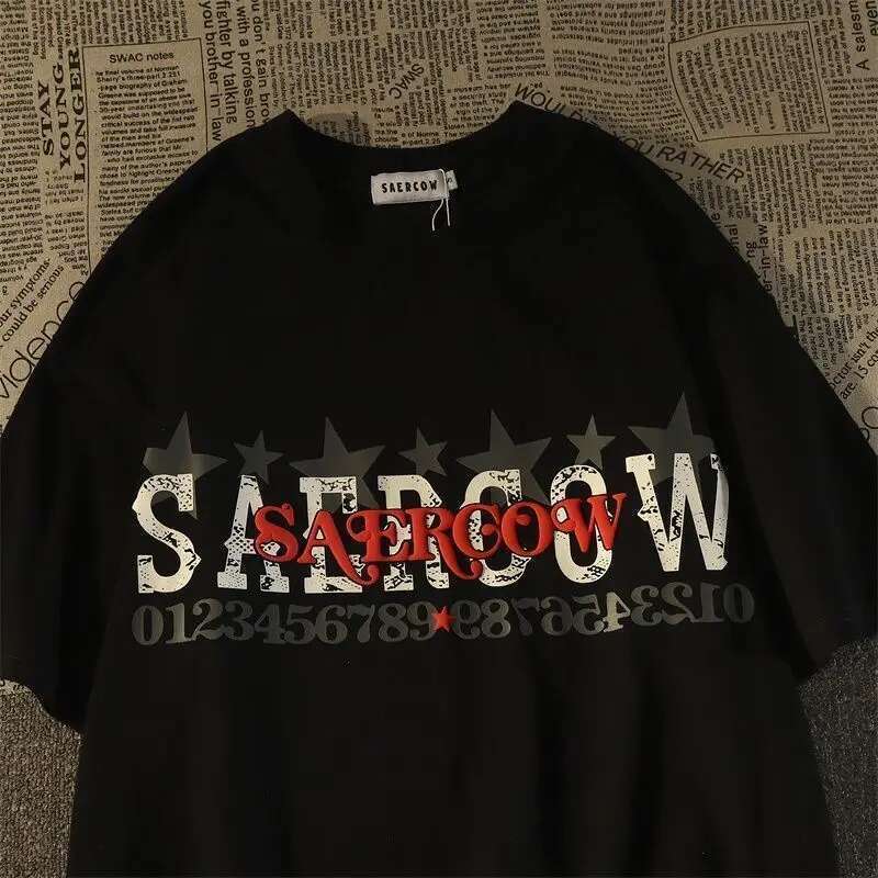 High Street American Ins men s short sleeved T shirt retro design printed personality cotton loose Harajuku