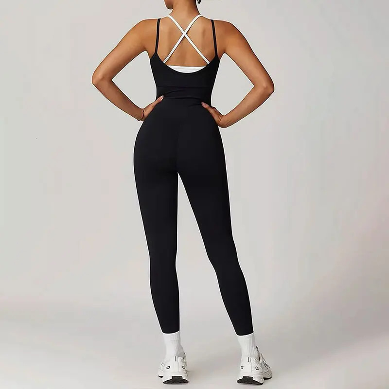 Sports womens jumpsuit black sexy backless streetwear fashion Oneck sports elegant clothing 250326