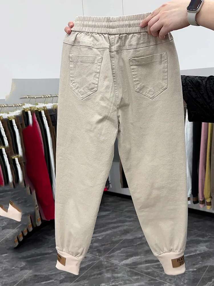 Top Quality Autumn Spring Women 2024 New Cotton Jeans Elastic Waist Harem Pants Casual Sports Trousers Female