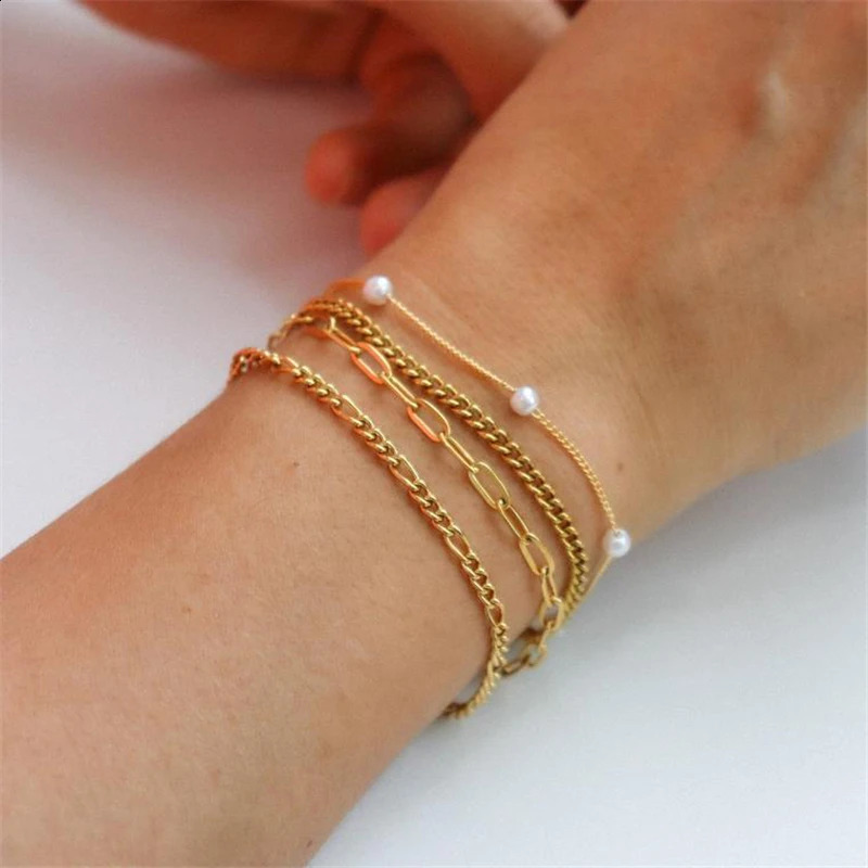 14K Gold Filled Figaro Chain Bracelet Handmade Pearl Jewelry Boho Charms Bracelets Bridesmaid Gift Vintage Anklets for Women 250318