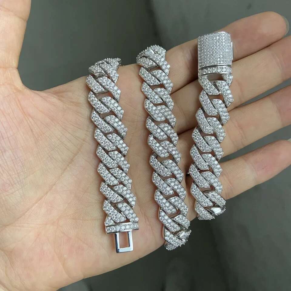 14mm 20inches Moissanite Ice Out 925 Silver Cuban Link Chain Neckalce For Men Jewelry
