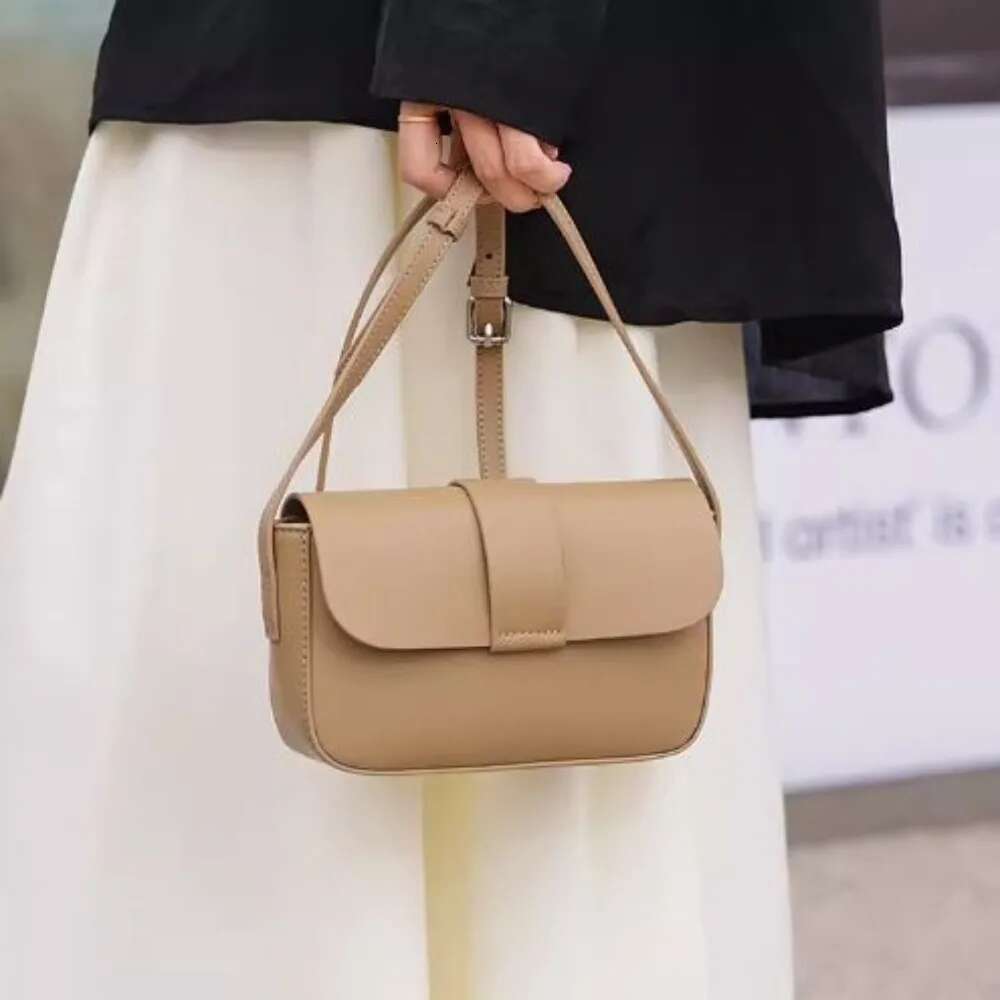 2024 New Spring Ins Chic NAPPA Cowhide Leather Women Crossbody Small Korean Style Simple Shoulder Bag Beige Purse