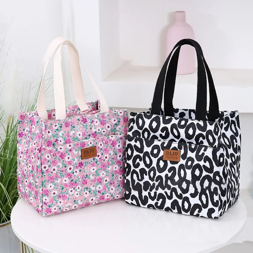 Novice flower printed large capacity waterproof insulated thick lunch bag 250326
