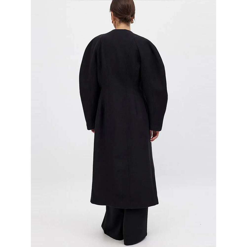 Women's Coat Elegant Women Woolen Long Coats O-Neck Full Sleeve Single Breasted Outwear Female Autumn Winter New Lady Streetwear