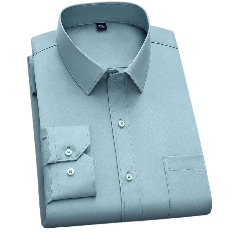 BAMBOOPLE Fashion Non Iron Leather Shirt Anti Wrinkle Classic Solid Business Casual Soft Mens Long Sleeve AEchoice 250326