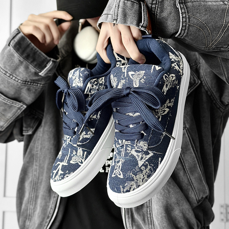 Unisex Canvas Shoes 2025 spring summer new printed pattern men's shoes simple design fashion shoes retro men's casual sneakers pair board sh