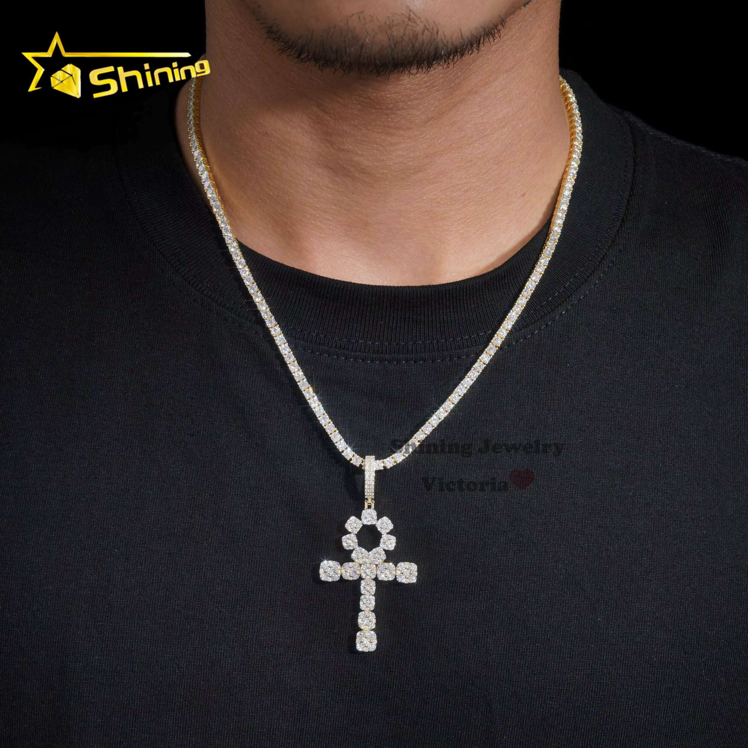 Soild Gold Diamond Trendy Jewelry Custom Hip Hop Pendant Necklace 10K Real Gold VVS Moissanite Cross Pendant for Men Women