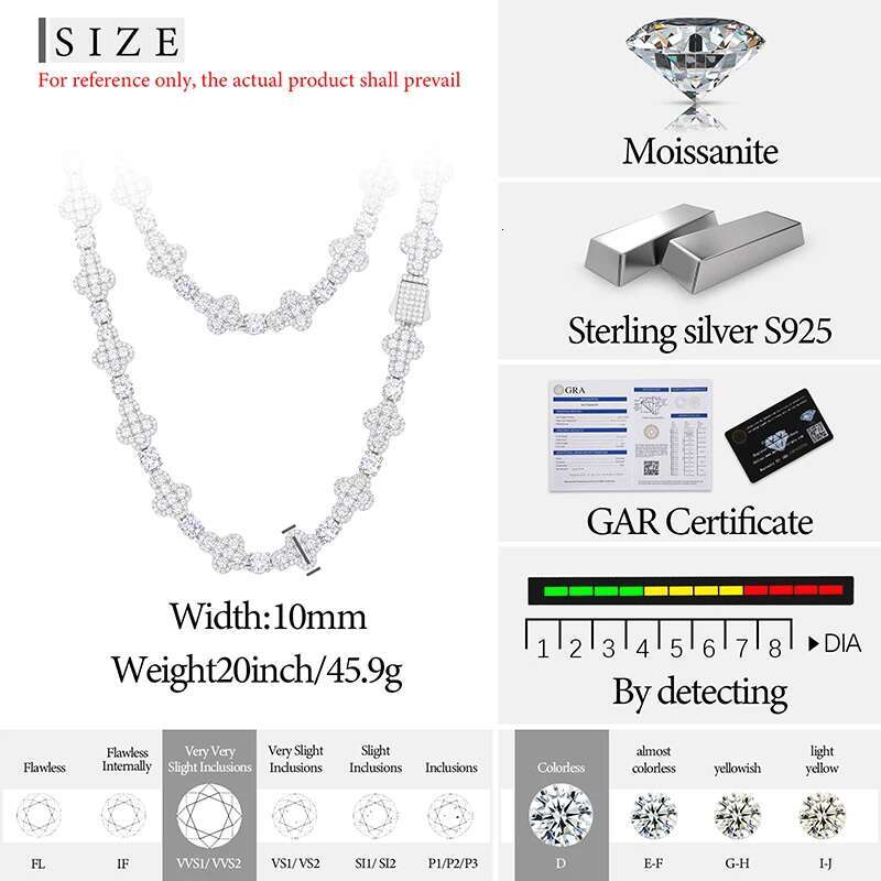 10mm Cross vvs1 Moissanite Tennis Chain 925 Silver For Women Chain Link Necklace Unisex Fine Jewelry