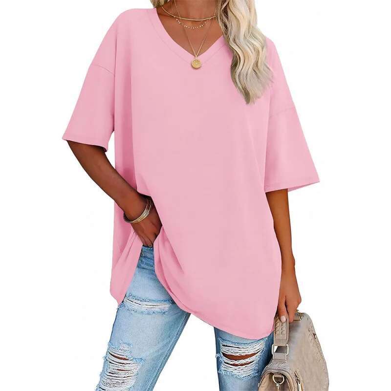 Dongdumaoyi Lente Zomer Heet Nieuw Oversized Los Damesmode T Shirt Met V Hals