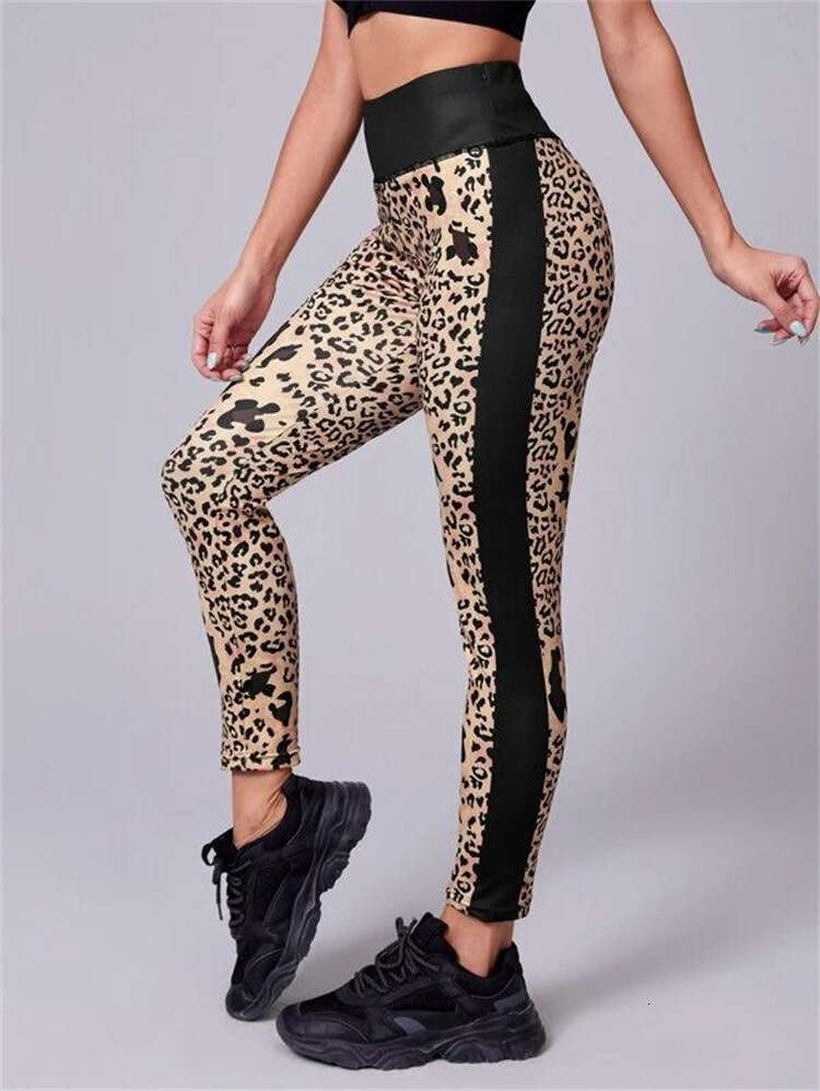 Women Yoga Pants New Women S High Waisted Contrasting Color Hip Lifting Brown Base Leopard Print Cropped Pants