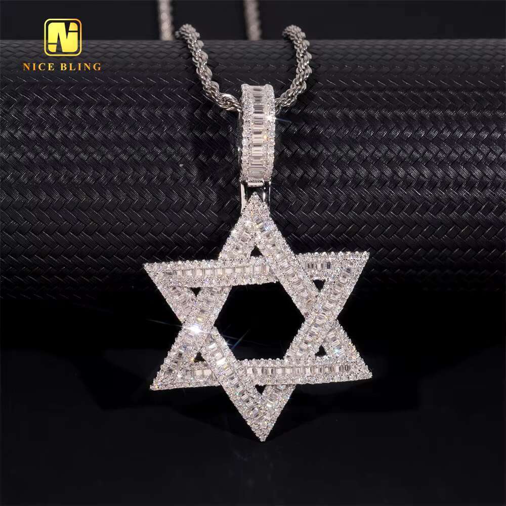 Ready to Ship VVS Moissanite Custom Iced Out Hip Hop Moissanite Jewelry Star Shape Pendant 925 Silver Diamond Fine Charm Pendant