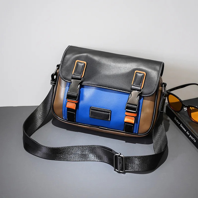 Mens Messenger Bag Fashion Patch Work PU Leather Cross Body Shoulder Square Backpack Strap Handbag 250326