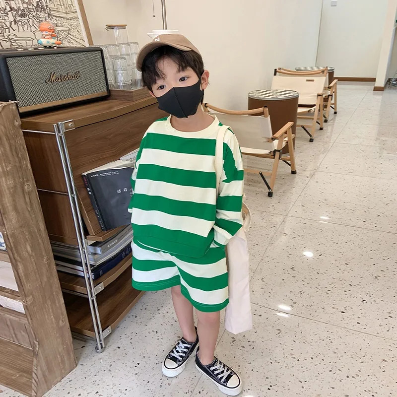 Baby Girl Boy Cotton Striped Clothes Set Hoodie and Shorts 2pcs Infant Toddler Child Tracksuit Spring Autumn Summer 1-7Y 250326
