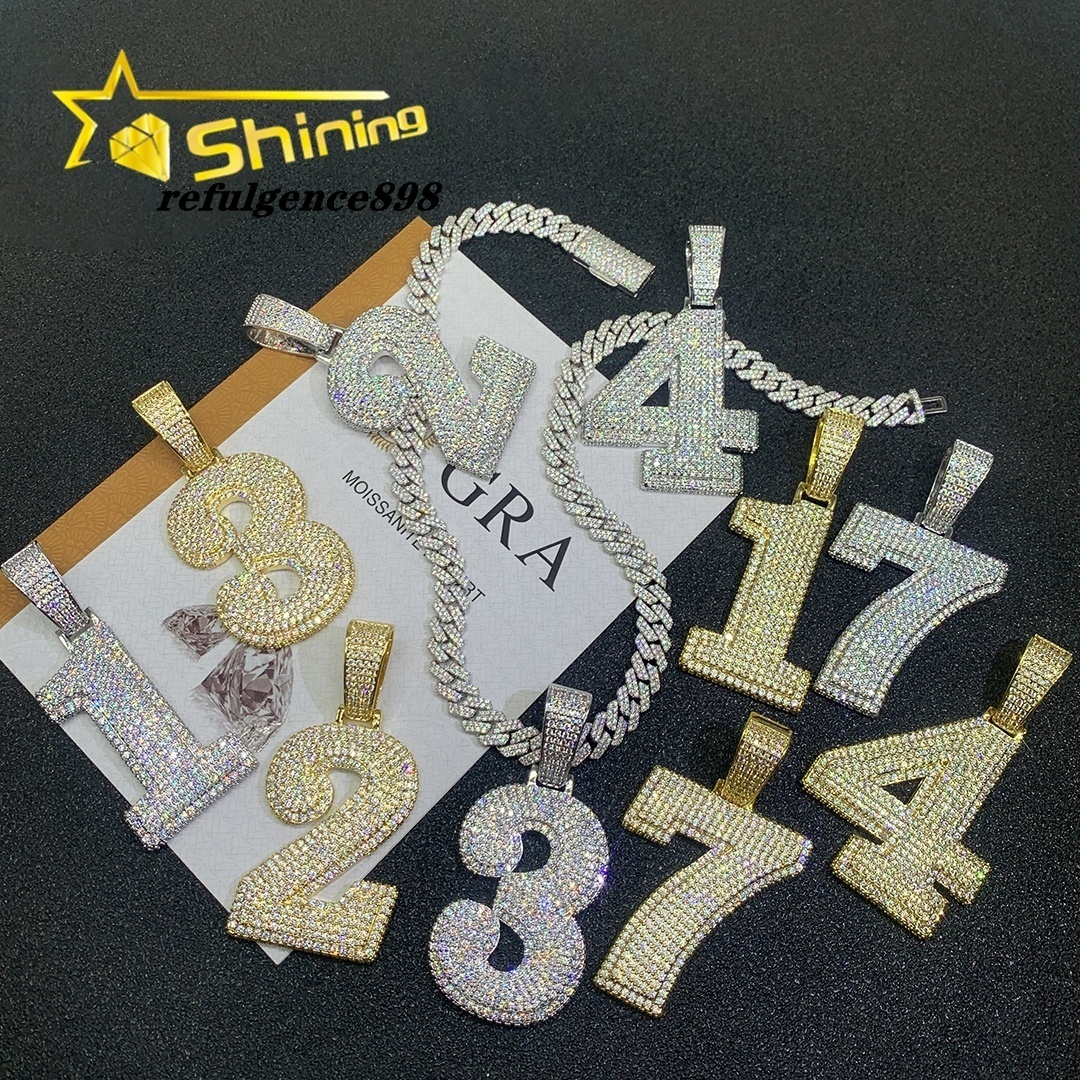 Moissanite Hip Hop Jewelry 925 Silver Number Pendants Gold Plated Rapper Fashion Iced Out Moissanite Diamond Pendants