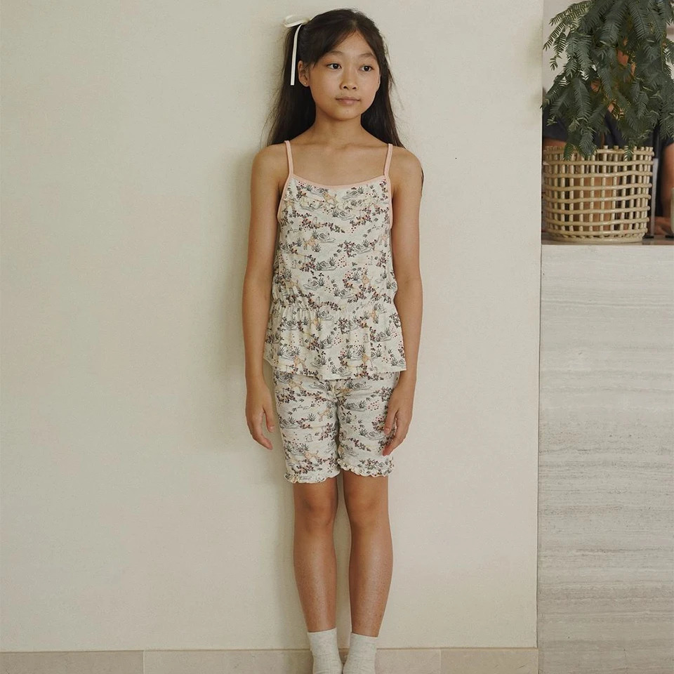 Children Clothes Suit Summer KS Girls Heart Print T-shirt Shorts Kids Dresses Baby Sling Tops T Rompers Casual Outfit Sets 250326