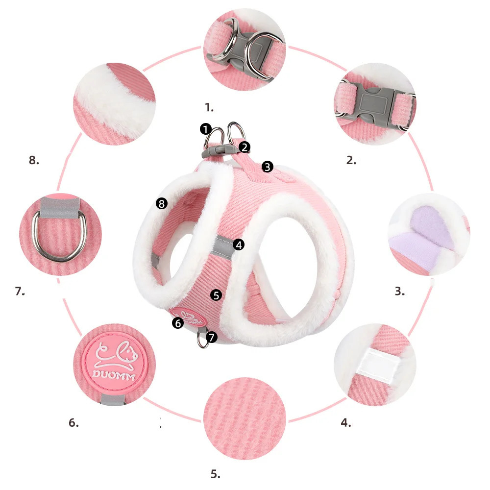 Rabbit Fur Cat Dog Harness and Leash Set Winter Pet Outdoor Walking Supplies Reflective Adjustable Kitten Puppy gatos Harnesses 250326