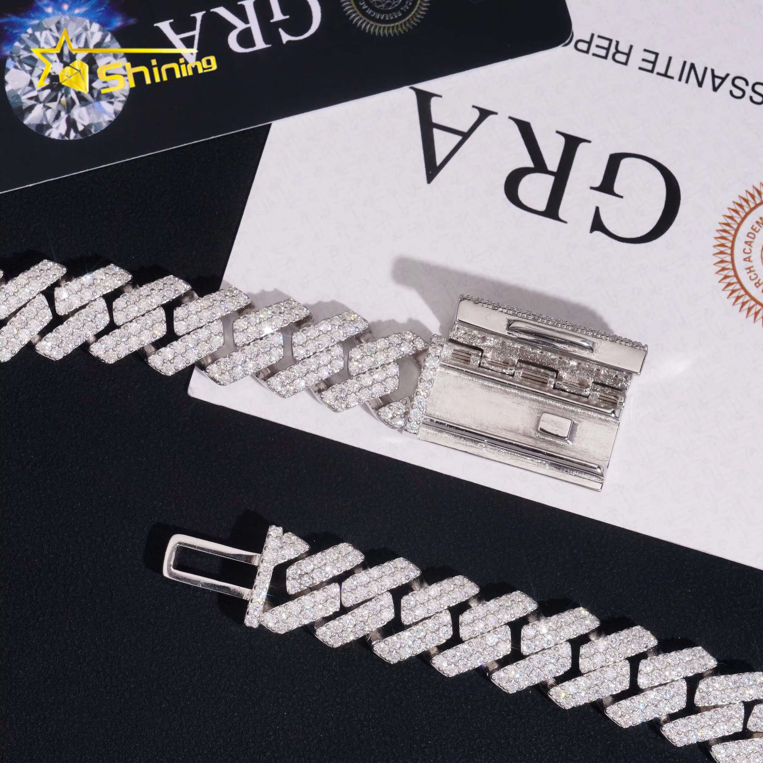 New Style 13mm 2 Rows Solid 925 Sterling Silver Men Hip Hop Jewelry Iced Out VVS Moissanite Cuban Link Chain Necklace