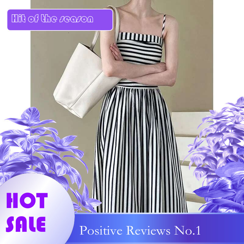 Dongdumaoyi Gestreepte Strapless Jurk In Franse Stijl Voor Dames Met High End Gevoel Off Shoulder Ruches Taille Lange Rok Zomer C