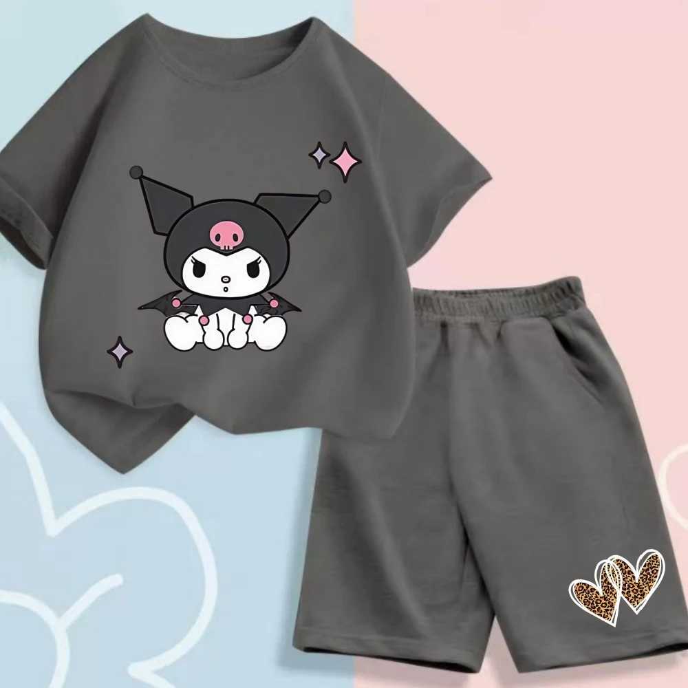 Summer baby clothing set childrens girls cartoon printed short sleeved T-shirt top and bottom 2-piece set childrens track and field clothing setT25032