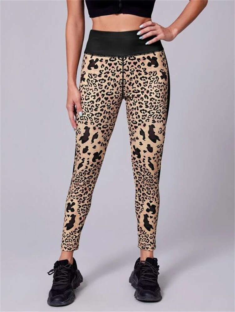 Women Yoga Pants New Women S High Waisted Contrasting Color Hip Lifting Brown Base Leopard Print Cropped Pants