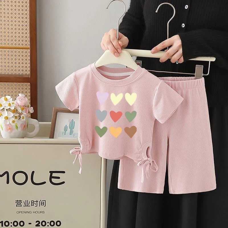 Summer baby girl clothing set childrens cartoon girl printed fashion T-shirt and shortsT250327