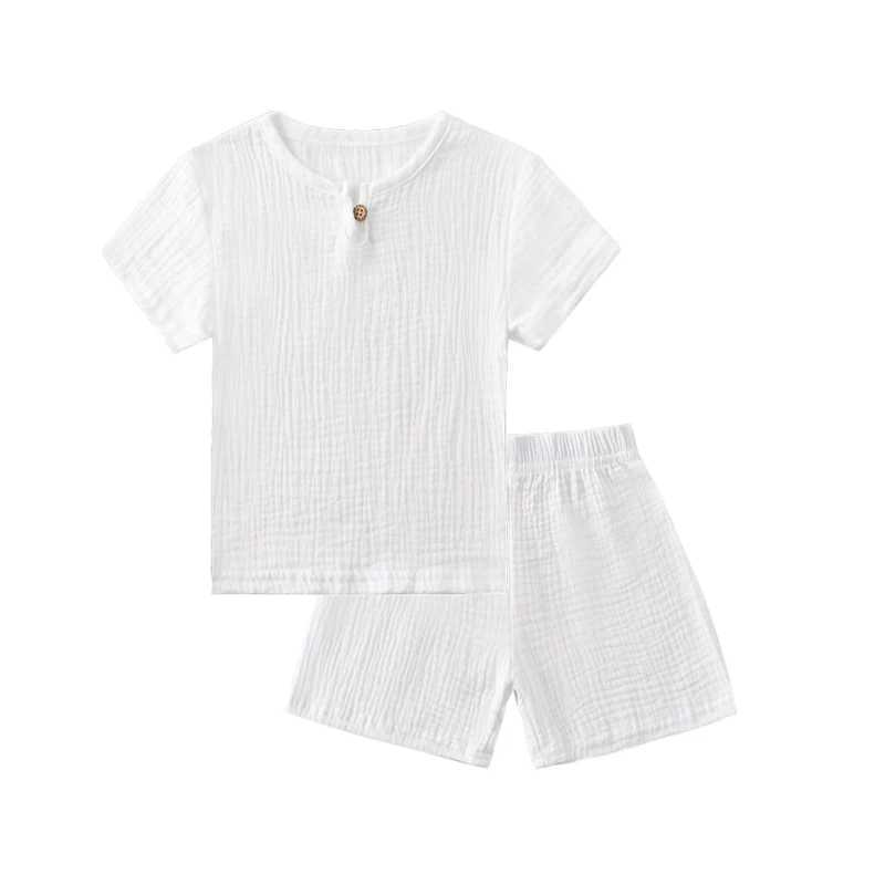 0-6Y boy and girl clothing set summer pure cotton linen T-shirt+elastic shorts childrens clothing casual clothing setT250327