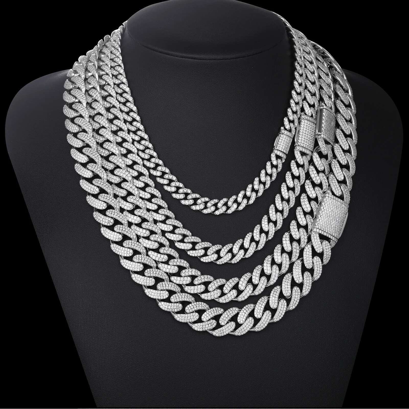 D VVS Moissanite 8-20mm S925 Sterling Silver Cuban Link Bracelet Miami Chain Necklace For Men Singer Style Rap Hip Hop Jewelry