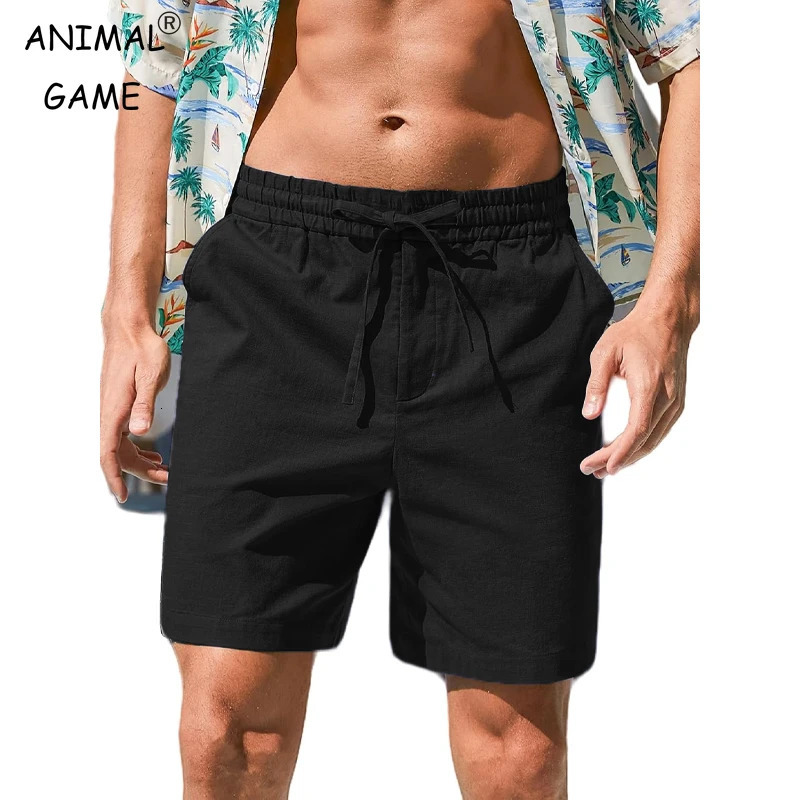 Mens Summer Cotton Stretch Shorts Elastic Drawstring Casual Beach Short Pants Lightweight Breathable for Outdoor 250322