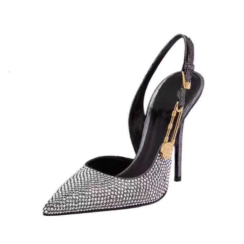 Rhies Sequined Buckle Women Pumps Elegant Pointed toe Sgbacks Stiletto High heels Spring Summer Fashion Shoes