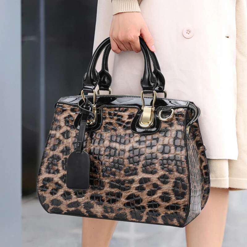 Aidrani Genuine Leather Women's Handbag, Large Capacity Leopard Print Bag,Cowhide Material