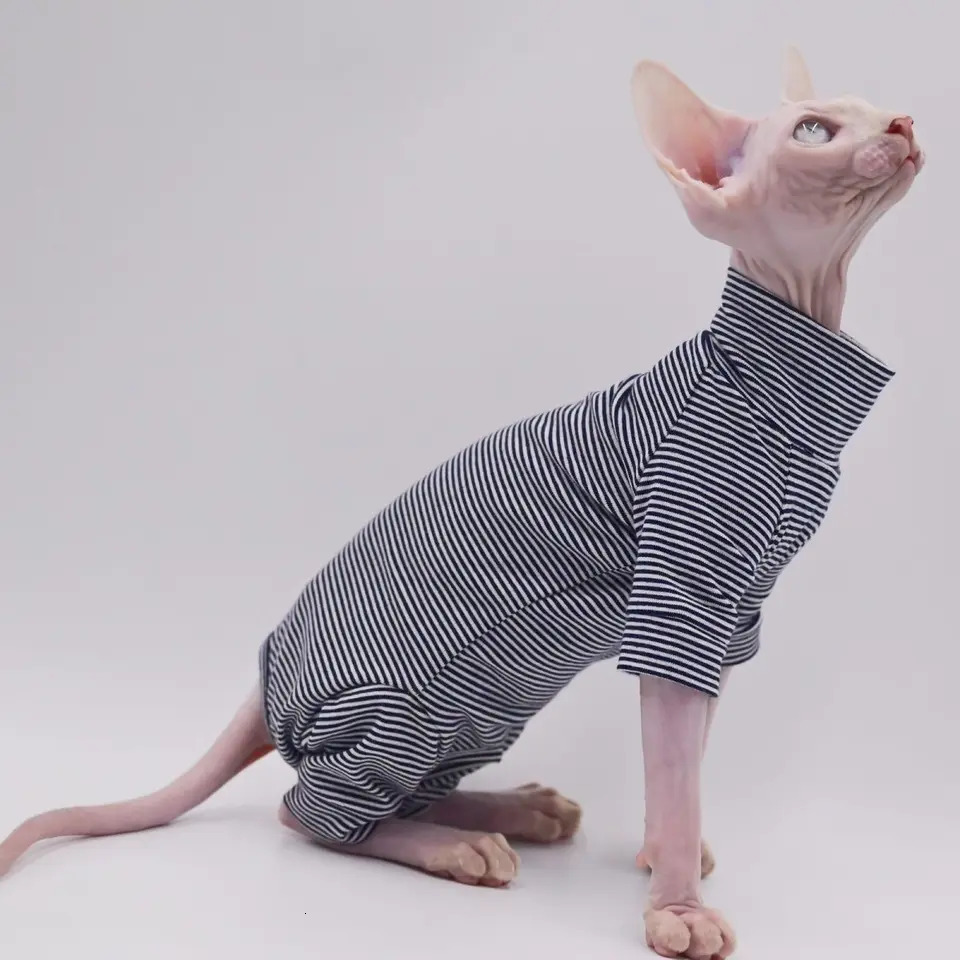 Sphynx Cat Clothes Leisure Stripe 4-legged Cotton Comfortable Hairless Cat Outfits Soft Winter Warm Devon Kornish Cat Clothes 250326